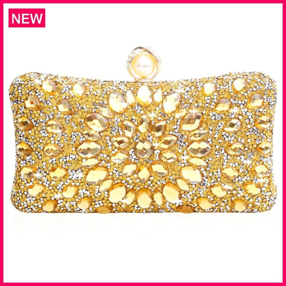 Sparkling Rhinestone Evening Clutch with Detachable Chain for Formal Events